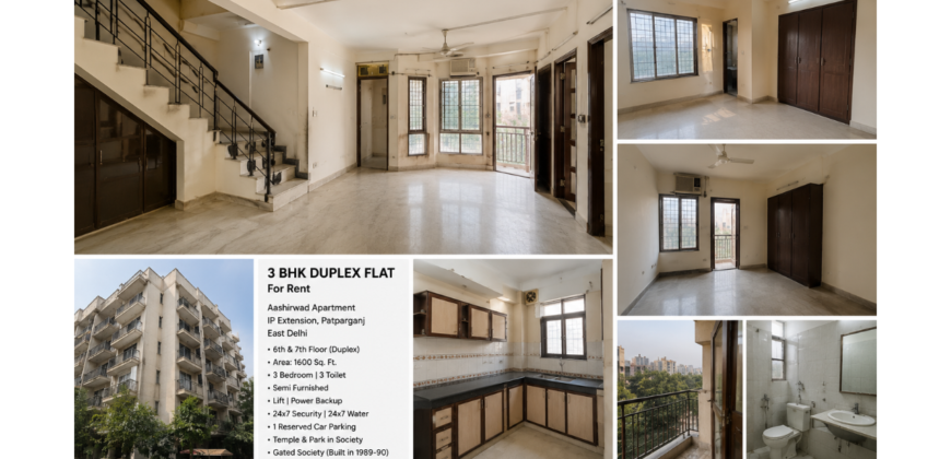 3 BHK Duplex Flat for Rent in Aashirwad Apartment, IP Extension, Patparganj, East Delhi