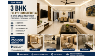 3 BHK Fully Furnished Flat for Rent in Arya Nagar Apartment, IP Extension, Patparganj, East Delhi