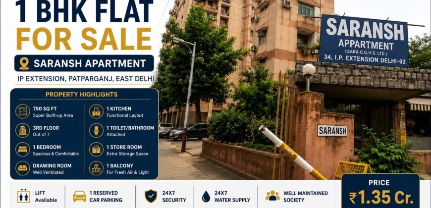 1 BHK Flat for Sale in Saransh Apartment, IP Extension, Patparganj