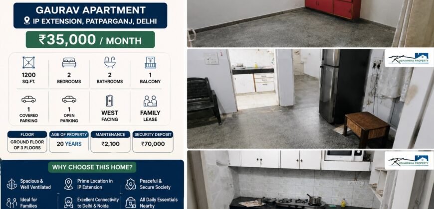 2 BHK Flat for Rent in Gaurav Apartment, IP Extension, Patparganj