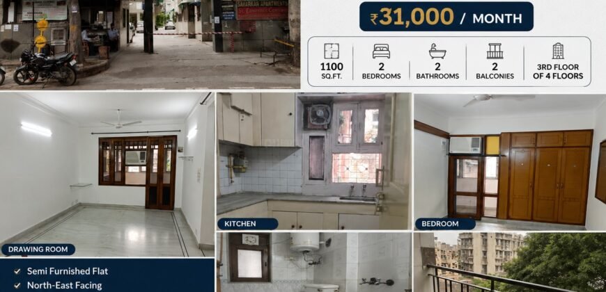 2 BHK Flat for Rent in Savarkar Apartments, IP Extension