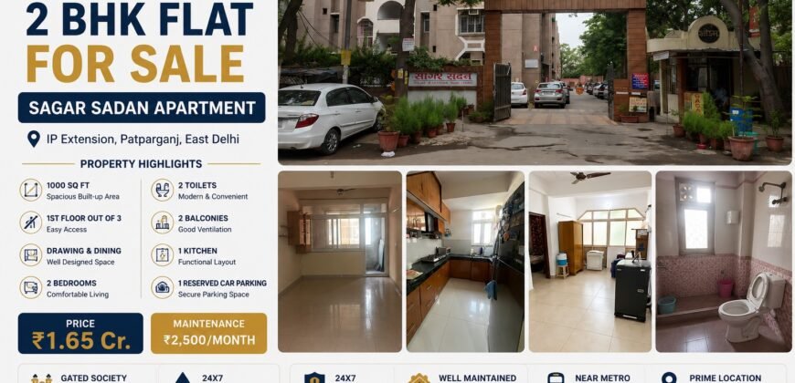 2 BHK Flat for Sale in Sagar Sadan Apartment, IP Extension, Patparganj