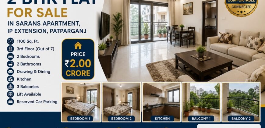 2 BHK Premium Flat for Sale in Saransh Apartment, IP Extension, Patparganj