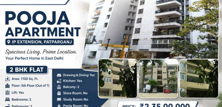 2 BHK Spacious Flat for Sale in Pooja Apartment, IP Extension, Patparganj