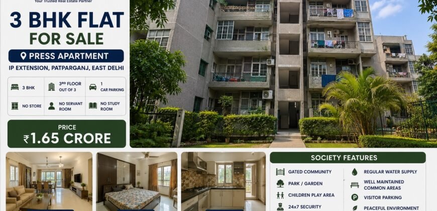3 BHK Flat for Sale in Press Apartment, IP Extension, Patparganj, East Delhi
