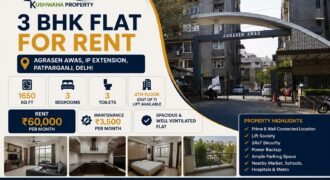 Luxury 3 BHK Flat for Rent | Agrasen Awas, IP Extension, Patparganj