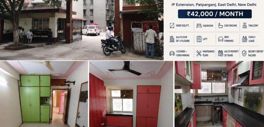 3 BHK Flat for Rent Arya Nagar Apartments, IP Extension, Patparganj