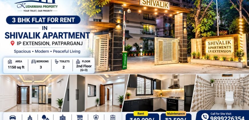 3 BHK Flat for Rent Shivalik Apartment IP Extension, Patparganj