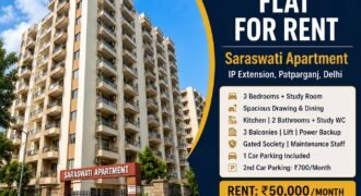 3 BHK Flat for Rent in Saraswati Apartment, IP Extension, Patparganj, Delhi
