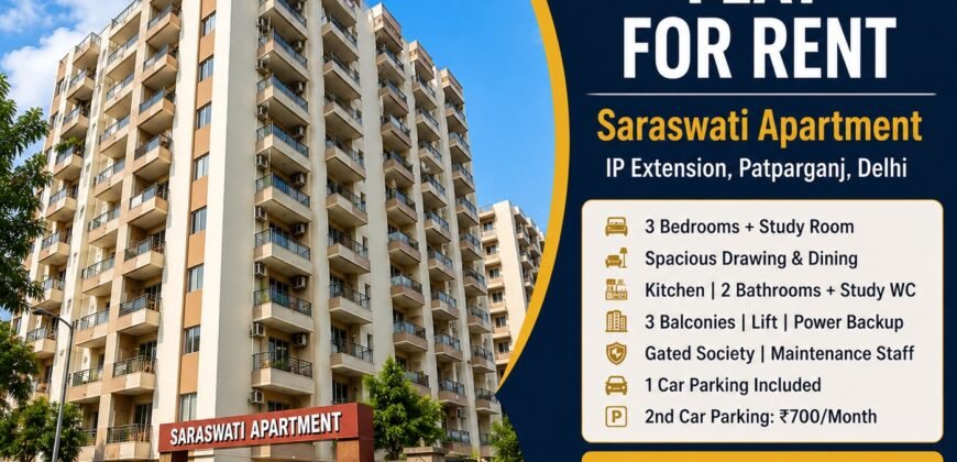 3 BHK Flat for Rent in Saraswati Apartment, IP Extension, Patparganj, Delhi