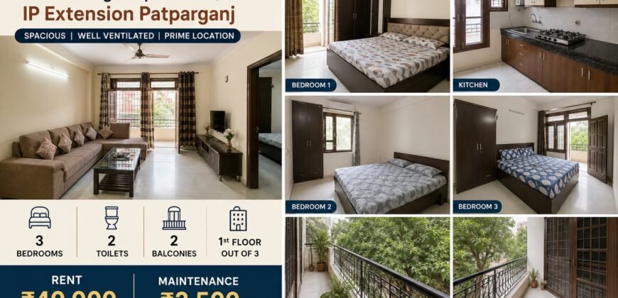 3 BHK Flat for Rent in Moonlight Apartment, IP Extension, Patparganj
