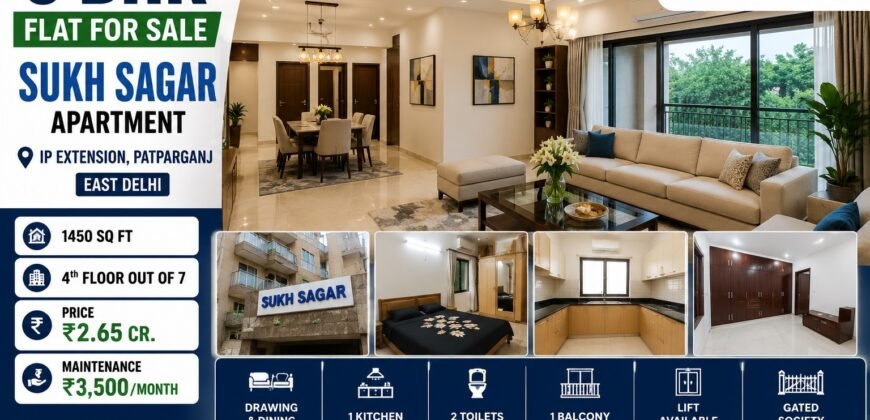 Buy 3 BHK Flat in Sukh Sagar Apartment, Patparganj, East Delhi