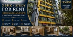 3 BHK + Study for Rent in Shree Ganesh Apartment, IP Extension