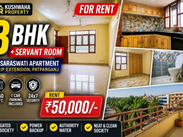 IP Extension Patparganj 3 BHK Flat for Rent in Saraswati Apartment