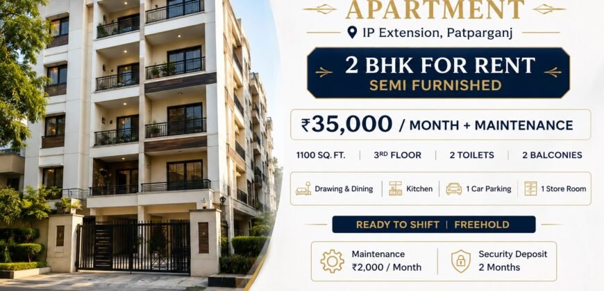 2 BHK for Rent in Sudarshan Apartment, Patparganj