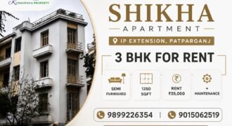 Rental Flat 3 BHK in Shikha Apartment, IP Extension