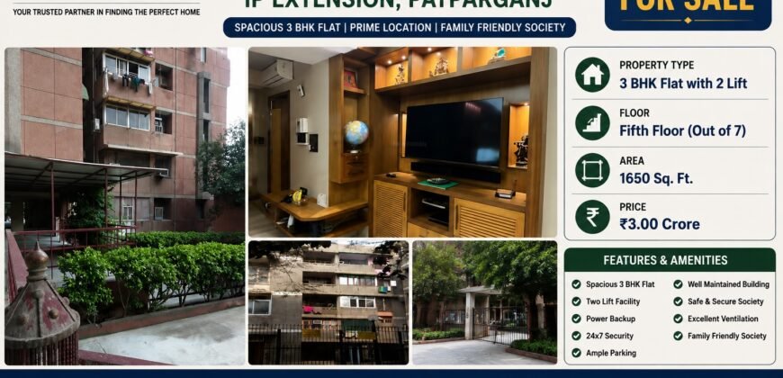 3 BHK flat in SRM Apartment for Sale, IP Extension, Patparganj