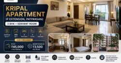 3 BHK with Servant Room for Rent in Kripal Apartment, IP Extension