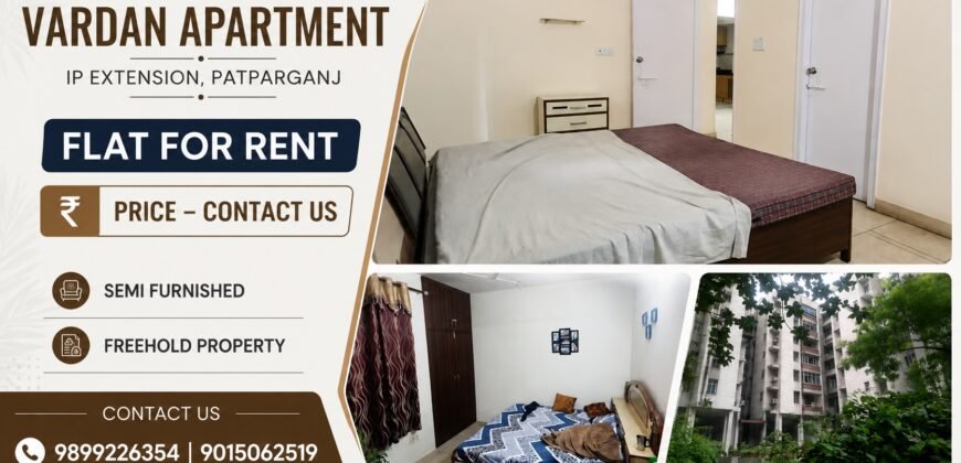 Spacious 3 BHK for Rent Vardan Apartment, IP Extension