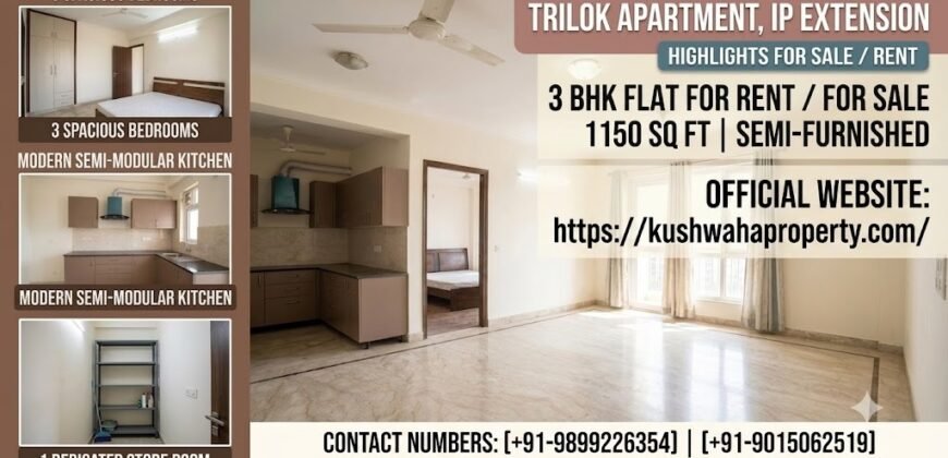 3 BHK Freehold Flat for Sale in Trilok Apartment, IP Extension