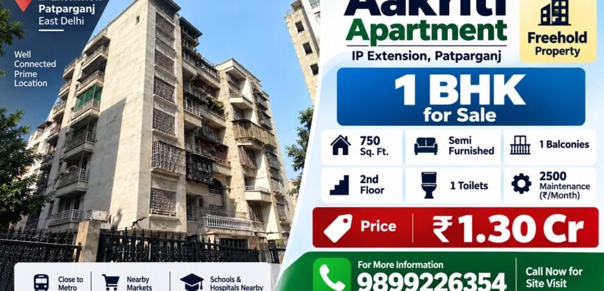 1 BHK Flat for Sale in Aakriti Apartment, IP Extension