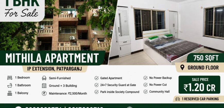 Mithila Apartment, 1 BHK Flat for Sale in IP Extension