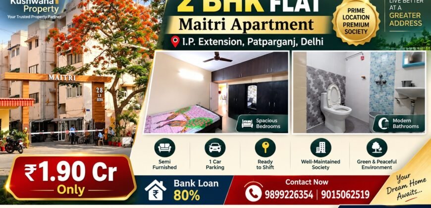 2 BHK Flat for Sale 1000 sqft in Maitri Apartment, IP Extension