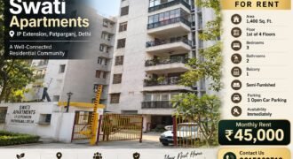 3 BHK Flat for Rent in Swati Apartments, IP Extension