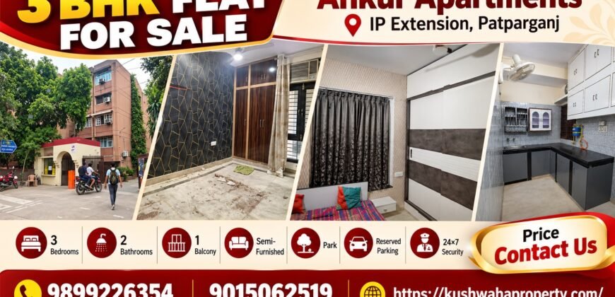 Spacious 3 BHK Ground Floor in Ankur Apartments, IP Extension