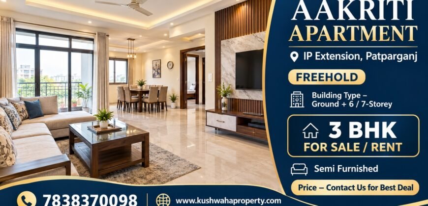 3 BHK Flat for Rent, Aakriti Apartment, IP Extension Patparganj