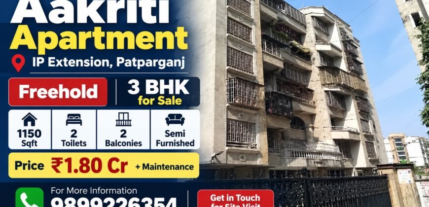Buy 3 BHK Flat in Aakriti Apartment, IP Extension, Patparganj