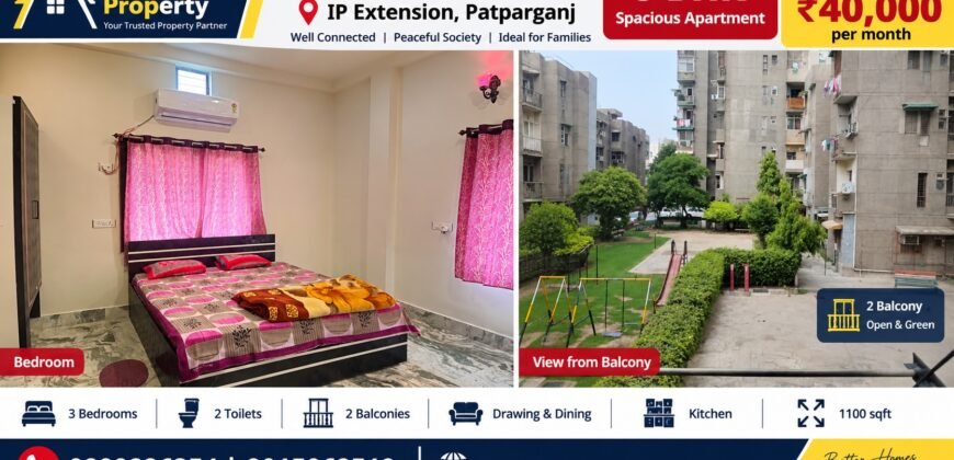 3BHK Flat Second Floor for Rent in Dharma Apartment, IP Extension