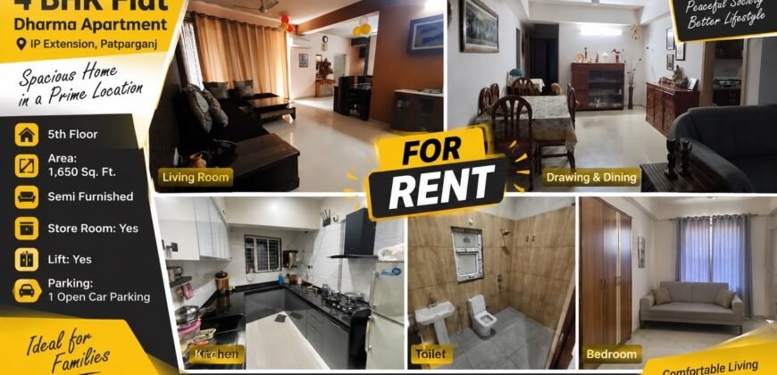 4 BHK Semi-Furnished Flat for Rent in Dharma Apartment, IP Extension