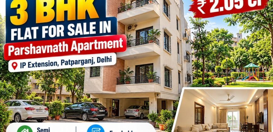 3 BHK Flat for Sale ₹2.05 Cr in Parshvanath Apartment, IP Extension,