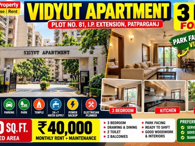 Vidyut Apartment, IP Extension, 3 Bedroom Flat for Rent in East Delhi